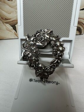 Silver-Tone Leaf & Grape Wreath Brooch - Classic Women's Jewelry